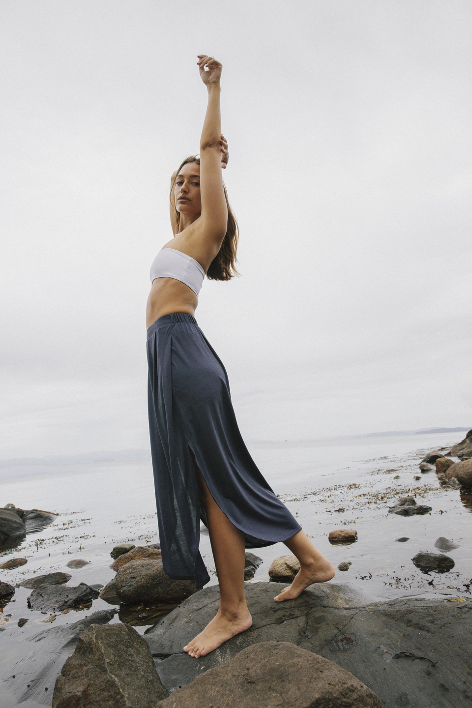 AWAN blue flow skirt by the water