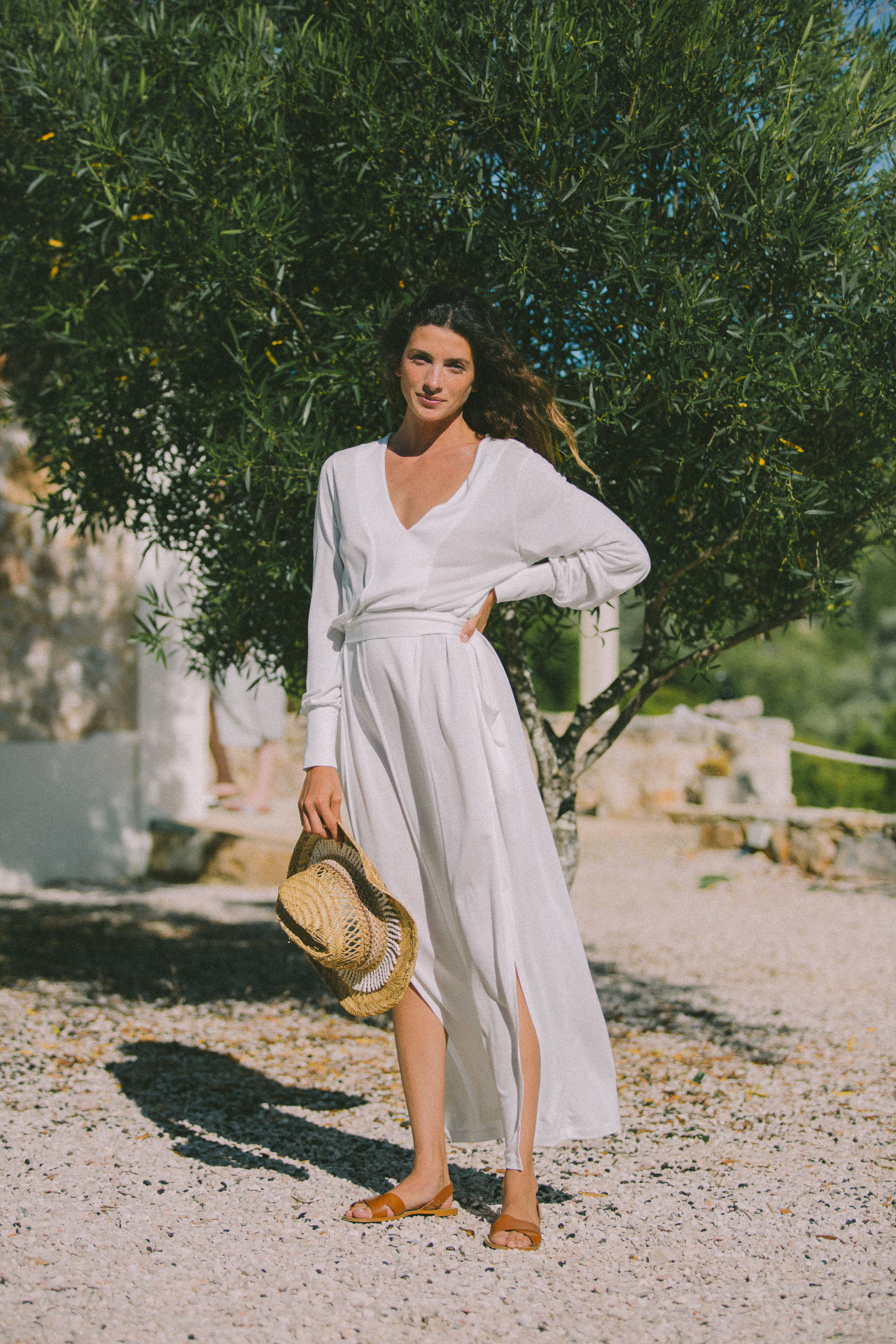 AWAN ivory wrap and skirt, olive grove